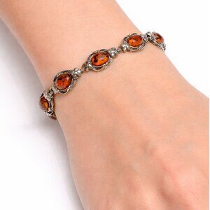 Vintage Genuine Dominican Republic Amber & 925 Sterling Silver Bracelet